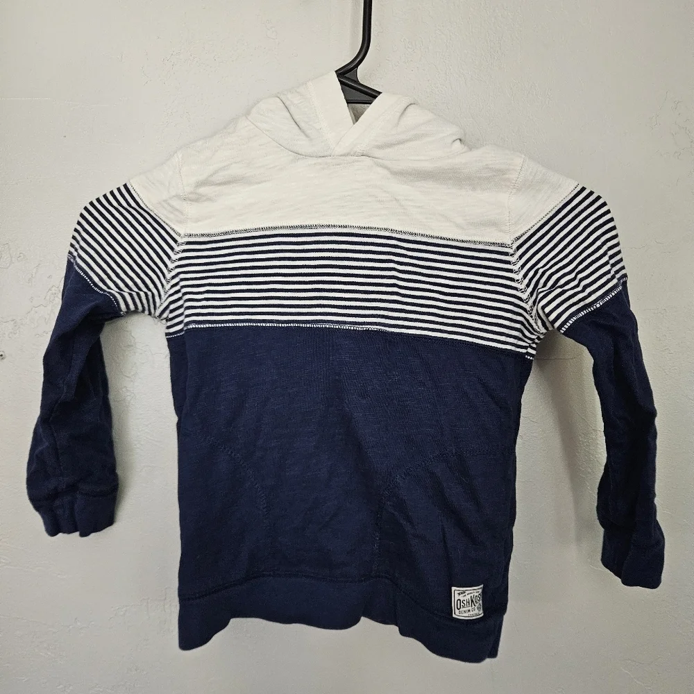 OshKosh B'gosh Toddler Boys 5T Hoodie in Navy White Stripes Long Sleeve Shirt